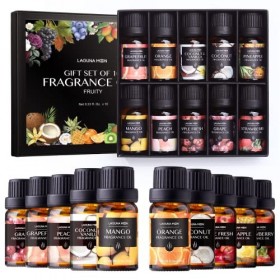 Lagunamoon Huiles Parfumées, Coffret Cadeau Fruité de 10 Huiles Parfumées - Noix de coco et vanille, Fraise, Mangue, Pomme Fr