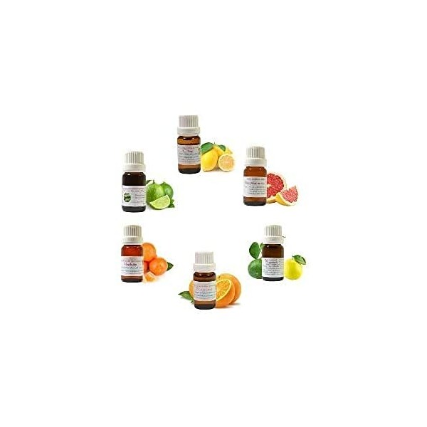 Kit Découverte Les Agrumes - Lot De 6 Huiles Essentielles H.E.B.B.D. 10ml : Orange, Citron, Pamplemousse, Bergamote, Mandarin