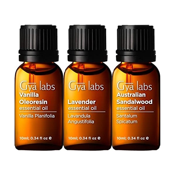 Gya Labs Huiles essentielles de vanille, lavande et bois de santal australien 10 ml - 3 en 1