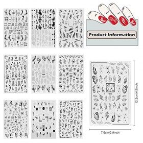 MXTIMWAN 10 Feuilles Stickers Ongles Fleurs, Stickers Ongles Autocollants, 3D Nail Stickers Fleur Papillon Plante pour DIY De