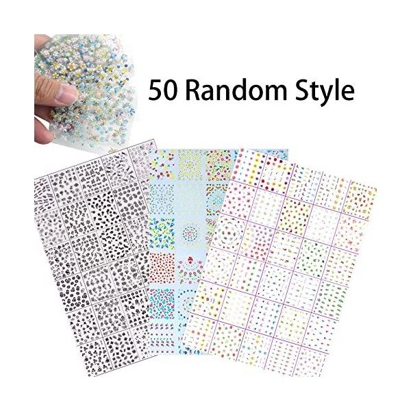 Olakin 50 Feuilles 3D Design Stickers Ongles[Plus de 1800 Pcs], Autocollant Ongle dArt, Mix Couleur Auto-adhésif Nail Art St