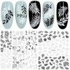 JMEOWIO Argent Noir Stickers Ongles Nail Art 12 Feuilles Autocollants Ongles Autoadhésif Deco Ongle Nail Art Design Manucure