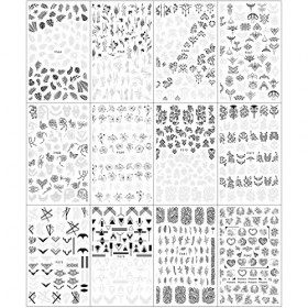 JMEOWIO Argent Noir Stickers Ongles Nail Art 12 Feuilles Autocollants Ongles Autoadhésif Deco Ongle Nail Art Design Manucure