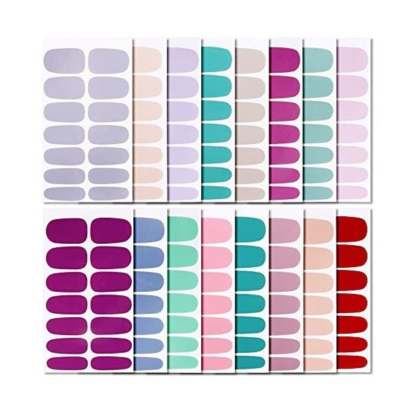 16 Feuilles 224pcs Autocollants pour Ongle Nail Sticker Auto-adhésifs avec Couverture Complète Transfert Pochoir Ongles Nails