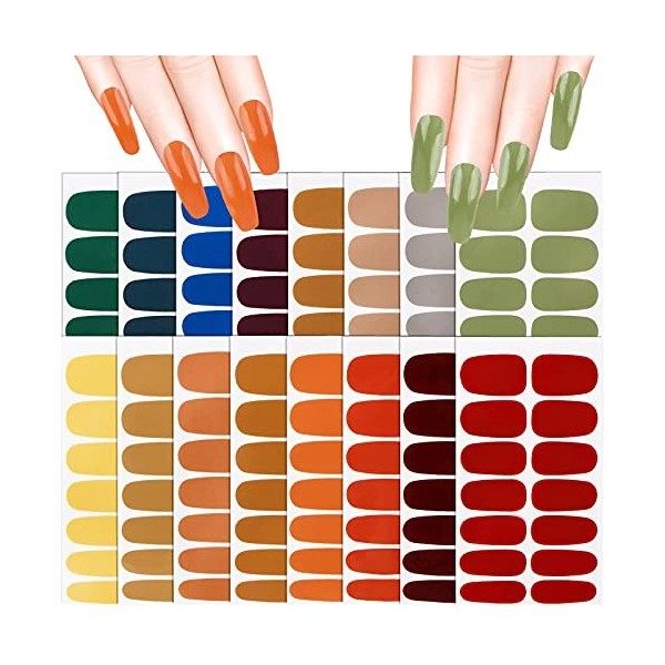 16 Feuilles 224pcs Autocollants pour Ongle Nail Sticker Auto-adhésifs avec Couverture Complète Transfert Pochoir Ongles Nails