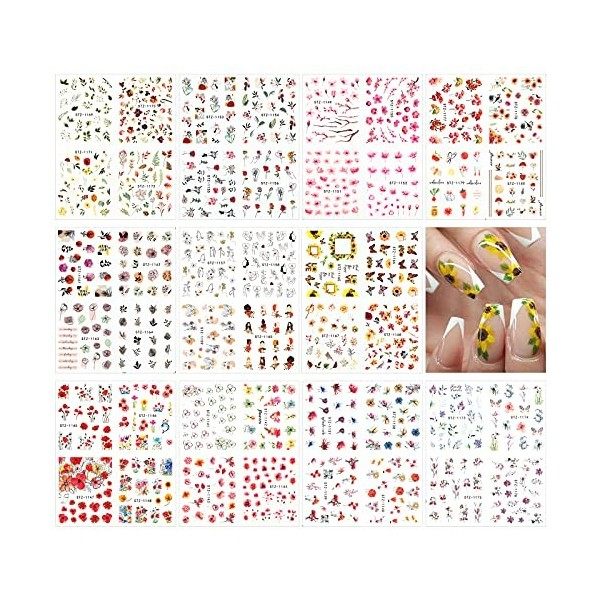 VETPW 44 Feuilles 3D Autocollants pour Ongles, Nail Art Autocollants de Transfert deau DOngles Décalcomanies avec Modèle Gé