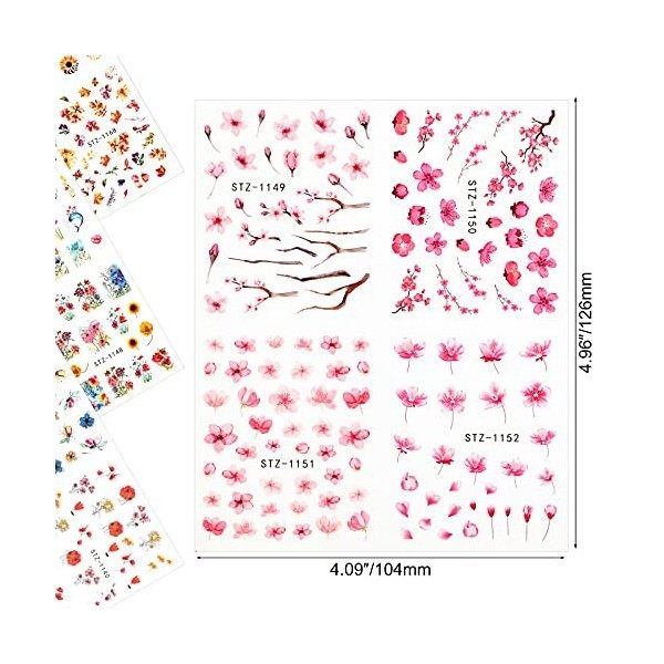 VETPW 44 Feuilles 3D Autocollants pour Ongles, Nail Art Autocollants de Transfert deau DOngles Décalcomanies avec Modèle Gé