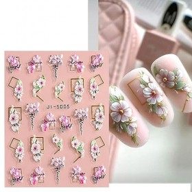 JMEOWIO 3D Fleur Stickers Ongles Nail Art Autocollants Ongles Autoadhésif 5D Deco Ongle Nail Art Design Manucure 4 Feuilles