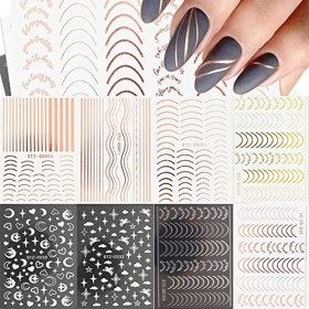 JMEOWIO Française Stickers Ongles Nail Art 8 Feuilles Autocollants Ongles Autoadhésif Deco Ongle Nail Art Design Manucure