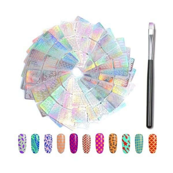 VEGCOO Pochoirs Ongle Nail Art, Pochoirs en Vinyle, 144 pièces 24 Sheets Pochoirs avec une Brosse à ongles, Différents Styles