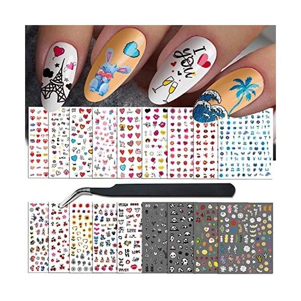 ATYDKUG 18 Feuilles Stickers Ongles Automne Halloween Nail Art, Autocollant Pour Ongle Décoration, Auto-Adhésifs Nail Sticker