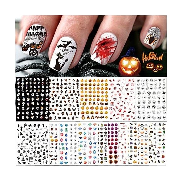 ATYDKUG 18 Feuilles Stickers Ongles Automne Halloween Nail Art, Autocollant Pour Ongle Décoration, Auto-Adhésifs Nail Sticker