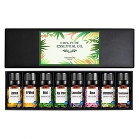 Joyeee Huile Essentielle 6 x 10ml, Kit Huile Essentielle pour Diffuseurs, 100% Pure, Lavande Menthe Rose Camomille Citron Arb