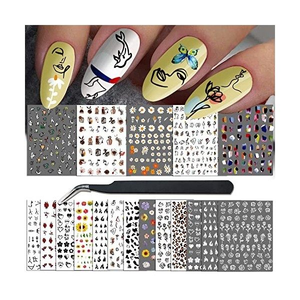 ATYDKUG 18 Feuilles Stickers Ongles Automne Halloween Nail Art, Autocollant Pour Ongle Décoration, Auto-Adhésifs Nail Sticker