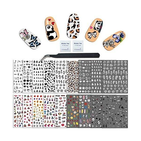 ATYDKUG 18 Feuilles Stickers Ongles Automne Halloween Nail Art, Autocollant Pour Ongle Décoration, Auto-Adhésifs Nail Sticker