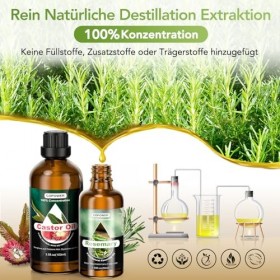 COPOWER Huile Essentielle de Romarin Huile de Ricin pour la Croissance des Cheveux, 2Pcs 100% Pure et Naturelle Huile Pour Hu