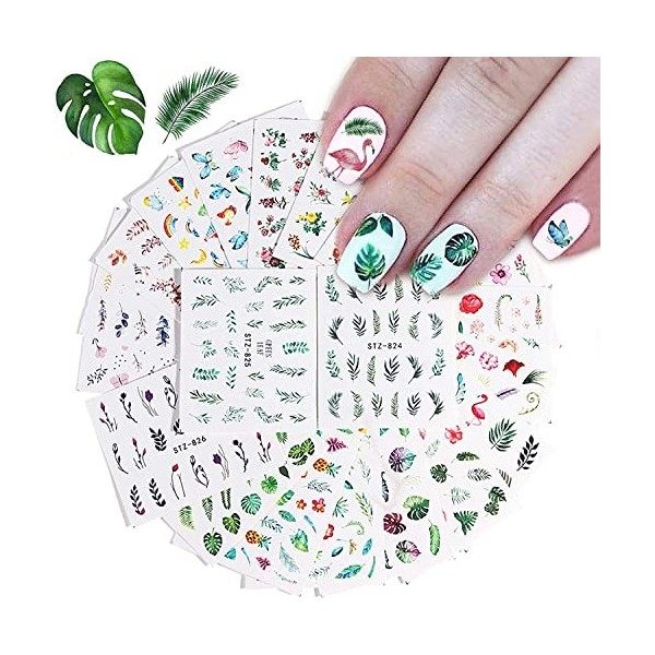 Kalolary 29 Différents Styles Nail Autocollants Transfert à Eau Stickers Ongles Fleurs Rose Feuille Designs pour Ongles DIY P