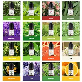 Kit Huile Essentielle pour Diffuseur, 16 Huile Essentielle Bio pour Bougie, Intérieur, Voiture- Eucalyptus, Lavande, Romarin,