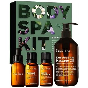 Gya Labs Body Spa Kit lot de 4 - Parfums naturels de vanille, de patchouli et dhuile de massage déstressante pour la masso