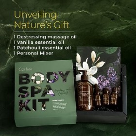 Gya Labs Body Spa Kit lot de 4 - Parfums naturels de vanille, de patchouli et dhuile de massage déstressante pour la masso