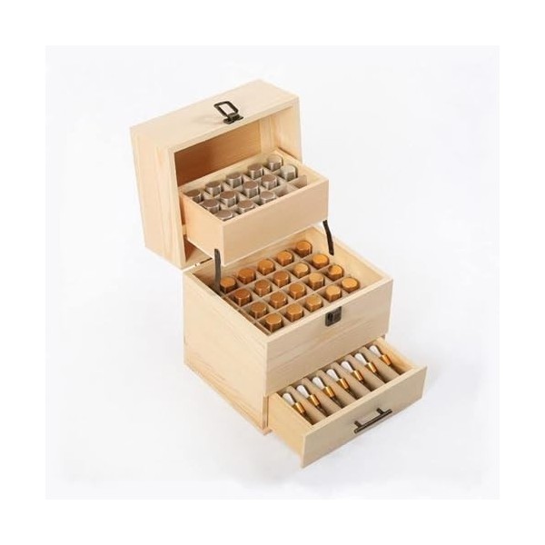 Boîte de rangement en bois pour huiles essentielles - 59 emplacements - Support pour bouteilles de 15 ml - Collection de vern