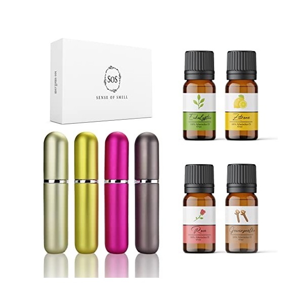 SOS Kit dentraînement olfactif | 100% huiles essentielles | eucalyptus, citron, rose, clou de girofle | entraînement olfacti