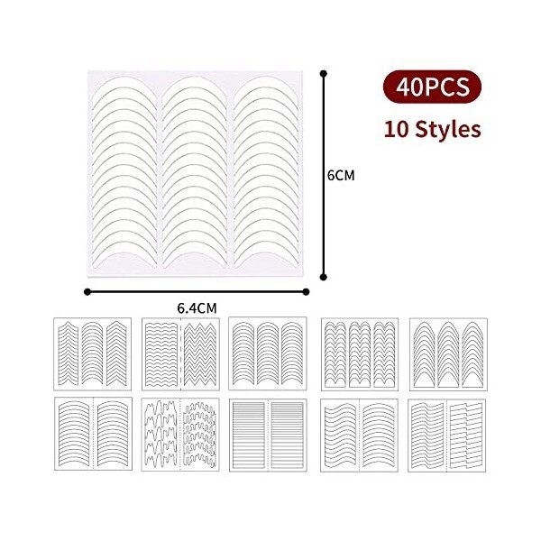 Lot de 40 autocollants pour manucure française - Pour nail art - Pour manucure - Pour décoration de manucure, outils de pocho