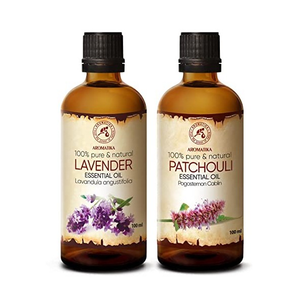 Huiles Essentielles Set 2x100ml - Huile de Patchouli - Huile de Lavande - Huile de Lavande pour Bougies - Huile de Patchouli 