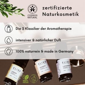 ELIXR Lot de 3 huiles essentielles de lavande, dorange, de citron 30 ml, diffuseur dhuiles essentielles pour diffuseur, hui