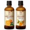 Huiles Essentielles Set 2x100ml - Huile dOrange - Huile de Mandarine - Huiles dagrumes pour Diffuseur - Huile Essentielle A