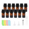 Lot de 12 flacons en verre ambré rechargeables pour huiles essentielles de 10 ml avec bouchon noir pour diffuseur dhuiles es