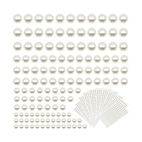 1320 Pcs Autocollants De Perles Auto-Adhésifs, Perles Plates Semi-Circulaires Perles Artisanales pour Le Maquillage Du Visage