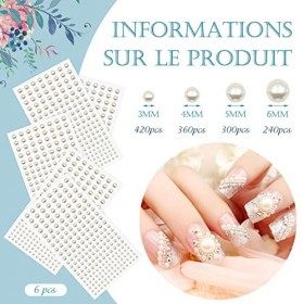 1320 Pcs Autocollants De Perles Auto-Adhésifs, Perles Plates Semi-Circulaires Perles Artisanales pour Le Maquillage Du Visage