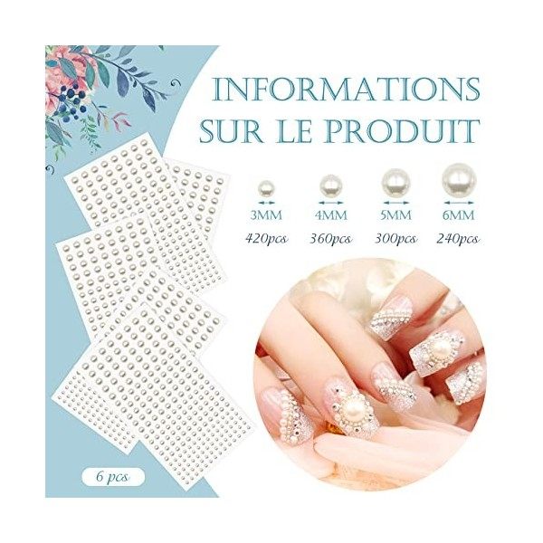 1320 Pcs Autocollants De Perles Auto-Adhésifs, Perles Plates Semi-Circulaires Perles Artisanales pour Le Maquillage Du Visage