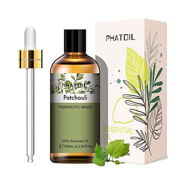 PHATOIL Huiles Essentielles Patchouli 100 ml, Huile Essentielle pour Diffuseur 100% Pure Naturelle, Huile de Parfum Grade dA