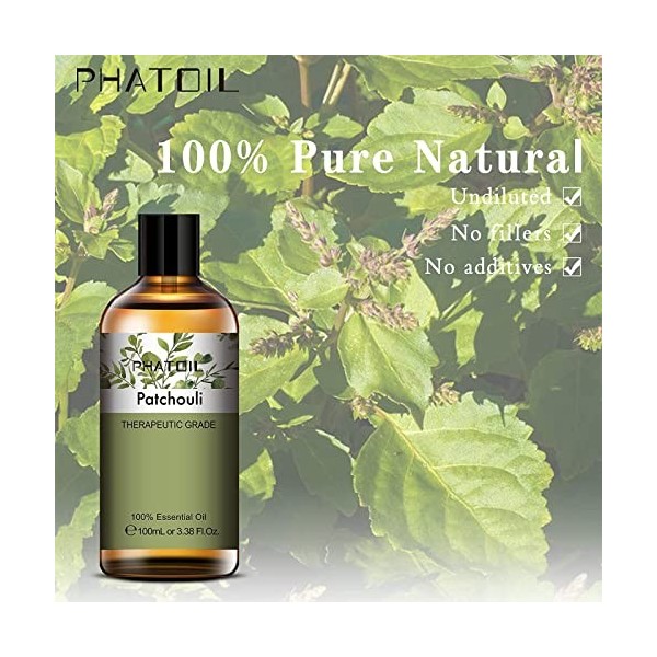 PHATOIL Huiles Essentielles Patchouli 100 ml, Huile Essentielle pour Diffuseur 100% Pure Naturelle, Huile de Parfum Grade dA