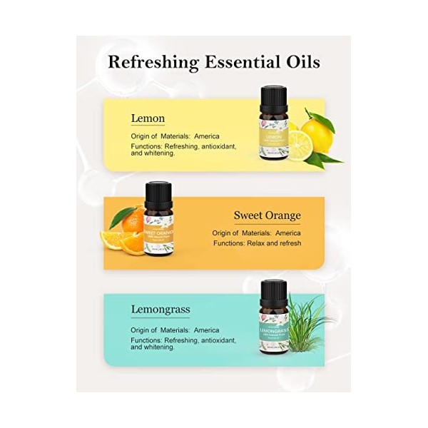 Set dHuiles Essentielles 10x10ml 100% Naturelles pour Diffuseur dAromathérapie - Tea Tree Oil, Eucalyptus, Peppermint, Lemo