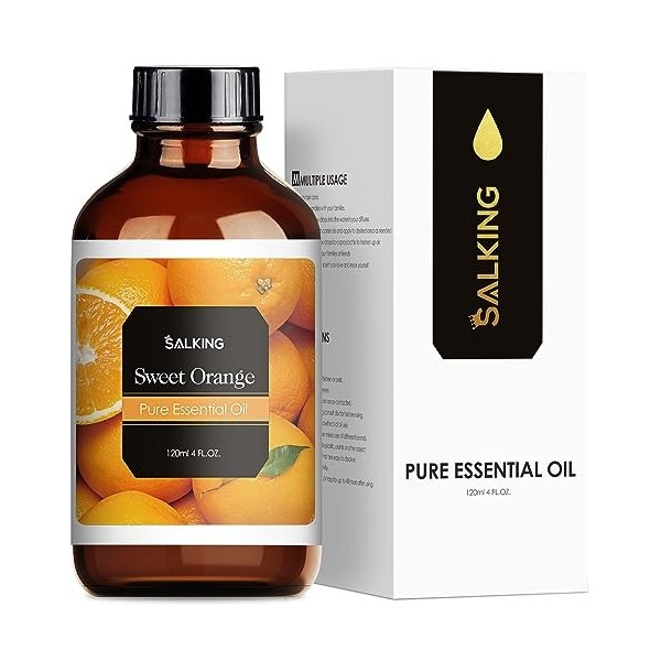 SALKING Huiles Essentielles Orange Douce 120ml, 100% Naturelle Bio Huiles Essentielles Aromathérapie pour Diffuseurs, Humidif