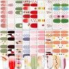 224pcs 16 Feuilles Autocollants pour Ongle Nail Sticker Couverture Complète Pleine Transfert Pochoir Ongles Auto-adhésifs Nai