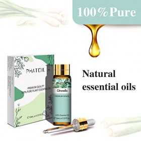 PHATOIL Huile Essentielle Citronnelle Bio 10 ML, Huiles Essentielles 100% Pures Naturelles pour Diffuseur Humidificateur Arom