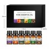 Parfum boi Huile Essentielle 6 bouteille Ensemble d’huiles essentielles10ml/0.33oz Mélanges biologiques avec Lavande, Orange,