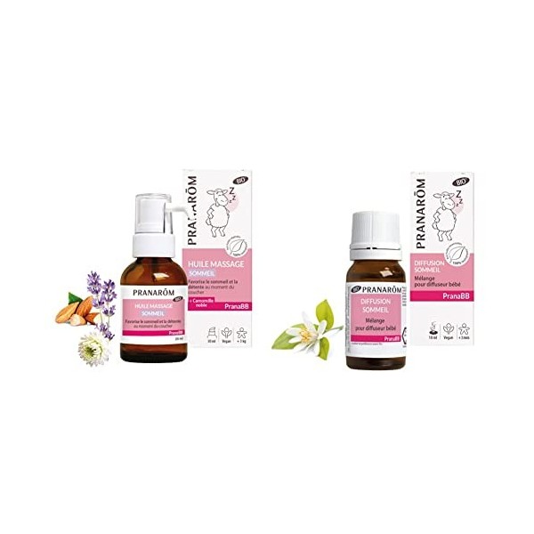 Pranarôm - Pranabb - Kit Spécial Bébé Sommeil - Huile essentielle de Diffusion Sommeil Bio pour Diffuseur 10 ml + Huile de Ma