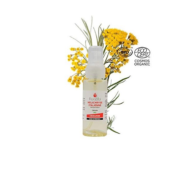 Florabiol - Huile Végétale dHélichryse Italienne Bio - 50 ml - Macérât dImmortelle - Jambes Légères - Rougeurs Cutanées - A