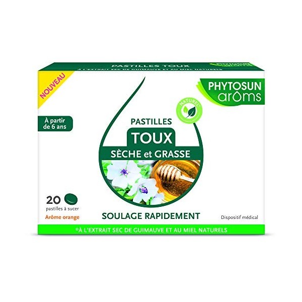 Phytosun Arôms – Pastilles Toux Sèche & Grasse – Naturel* – Action Rapide : Soulage tous les types de Toux** – 20 Pastilles