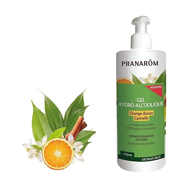 PRANARÔM - Aromaforce - Gel Hydro-Alcoolique - Aux Huiles Essentielles Bio - Orange Douce, Cannelle Et Citron - Pour Se Désin