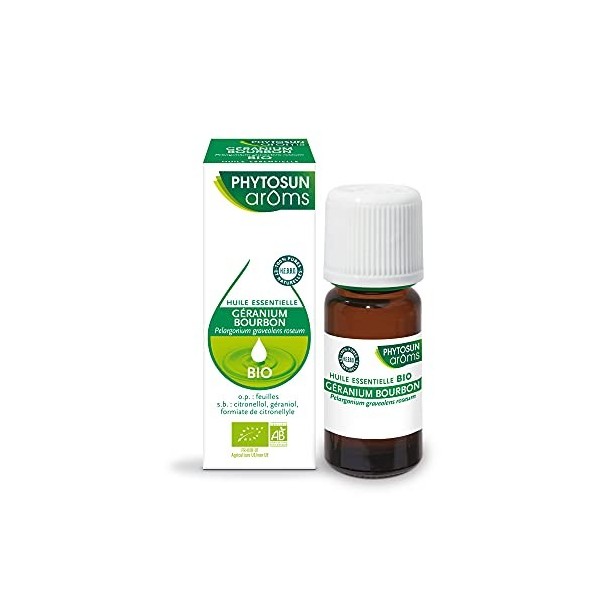 Phytosun Arôms - Huile Essentielle Géranium Bourbon Bio 100% Pure et Naturelle - 10 ml