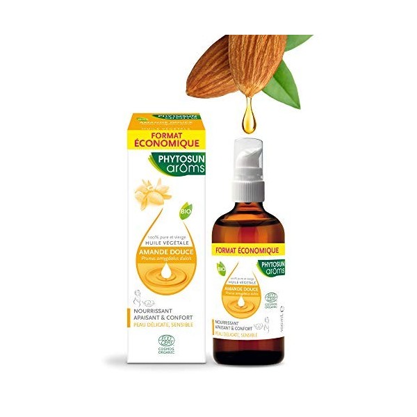 Phytosun Arôms – Huile Végétale Amande Douce BIO – 100 % pure et vierge – 100 ml