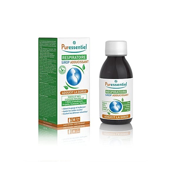 Puressentiel - Respiratoire - Sirop Adoucissant Gorge et Pharynx aux Plantes, Huiles Essentielles, Miel, et Propolis - Apaise