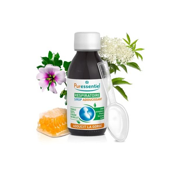 Puressentiel - Respiratoire - Sirop Adoucissant Gorge et Pharynx aux Plantes, Huiles Essentielles, Miel, et Propolis - Apaise