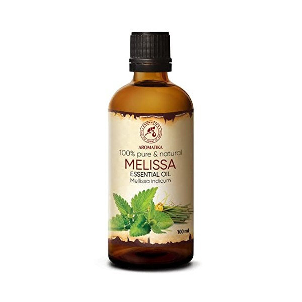 Huile Essentielle Melisse 100ml - Melissa Indicum - Inde - 100% Pure et Naturelle - Melissa Essential Oil - Idéale pour Aroma